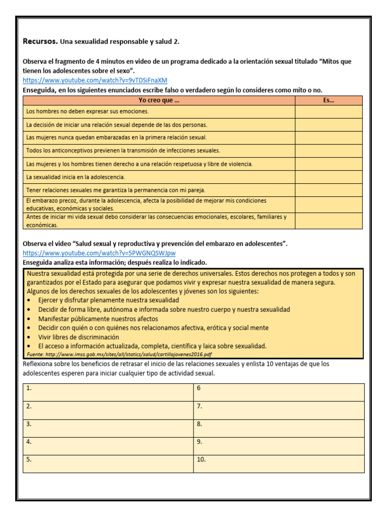 Mitos y realidades sobre la sexualidad adolescente | PDF | La ...