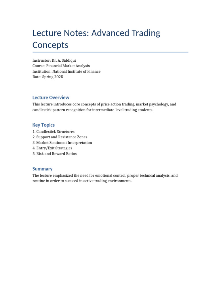Advanced Trading Concepts Lecture | PDF