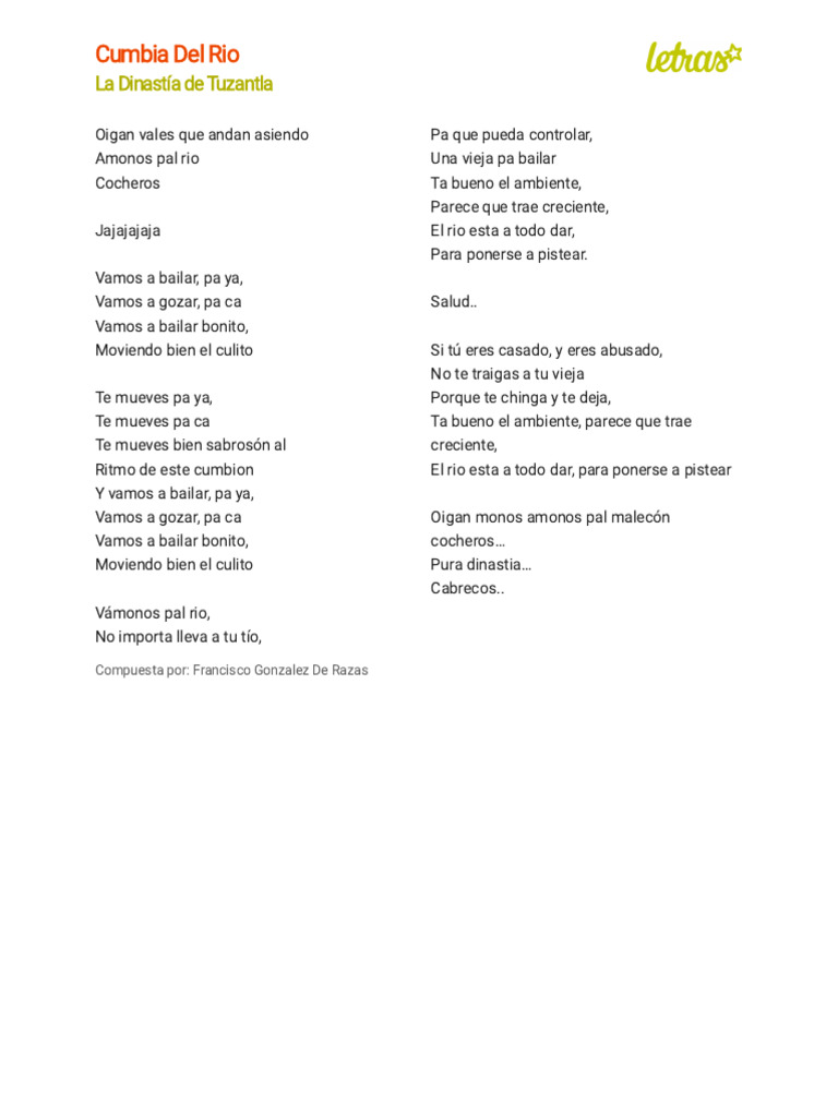 Letra de la Cumbia del Río | PDF