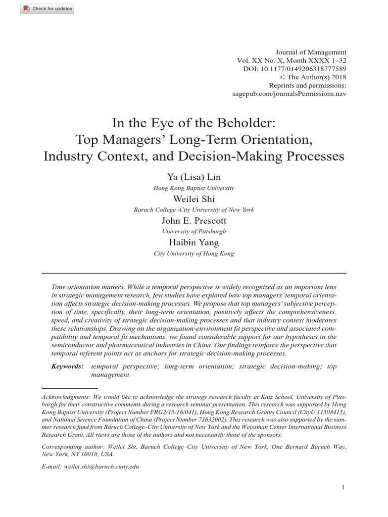 In The Eye of The Beholder Top Managers' Long-Term Orientation ...