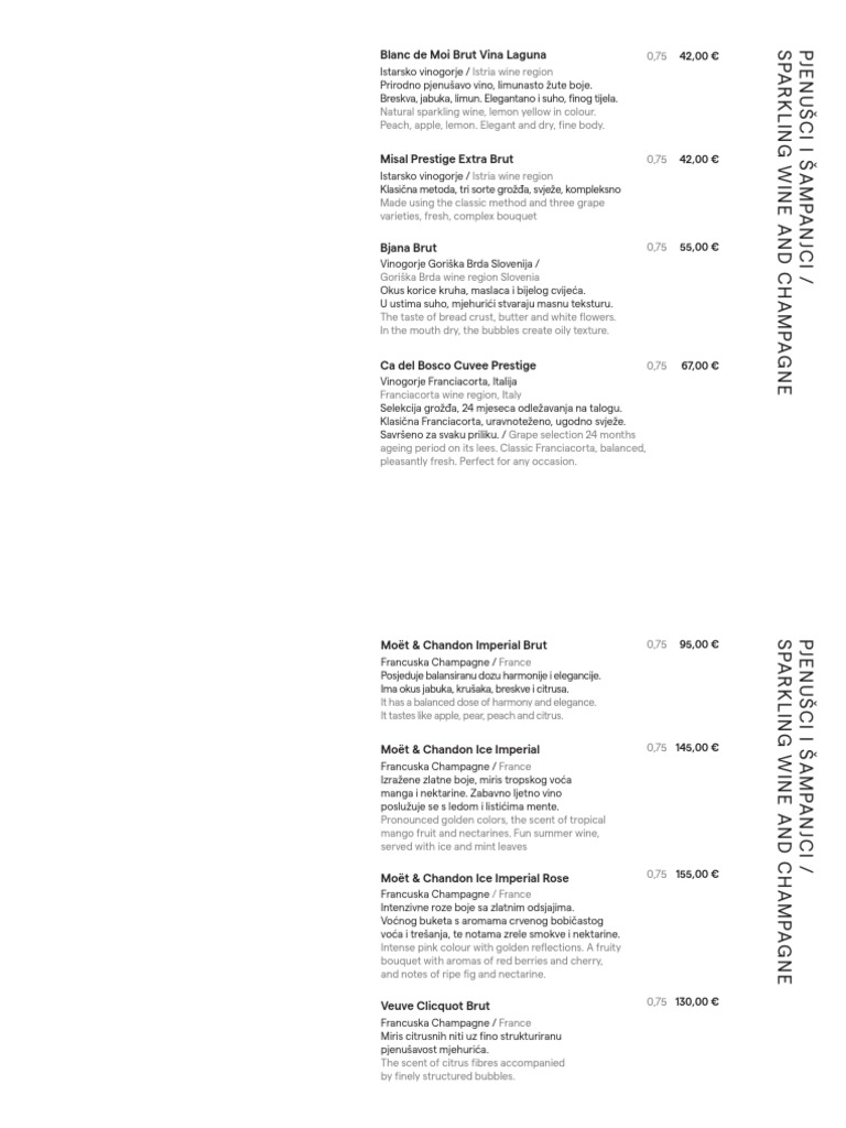 Sparkling Wines and Cocktails Menu | PDF | Aroma Of Wine | Brandy