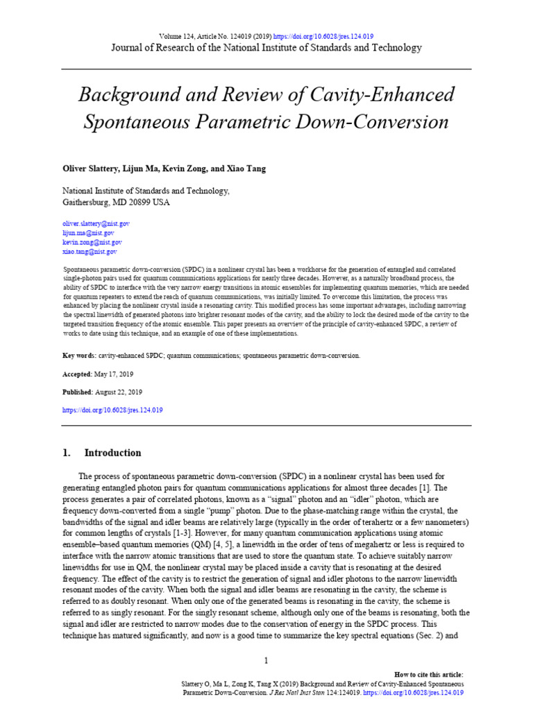 Cavity Enhanced SPDC | PDF | Nonlinear Optics | Resonance