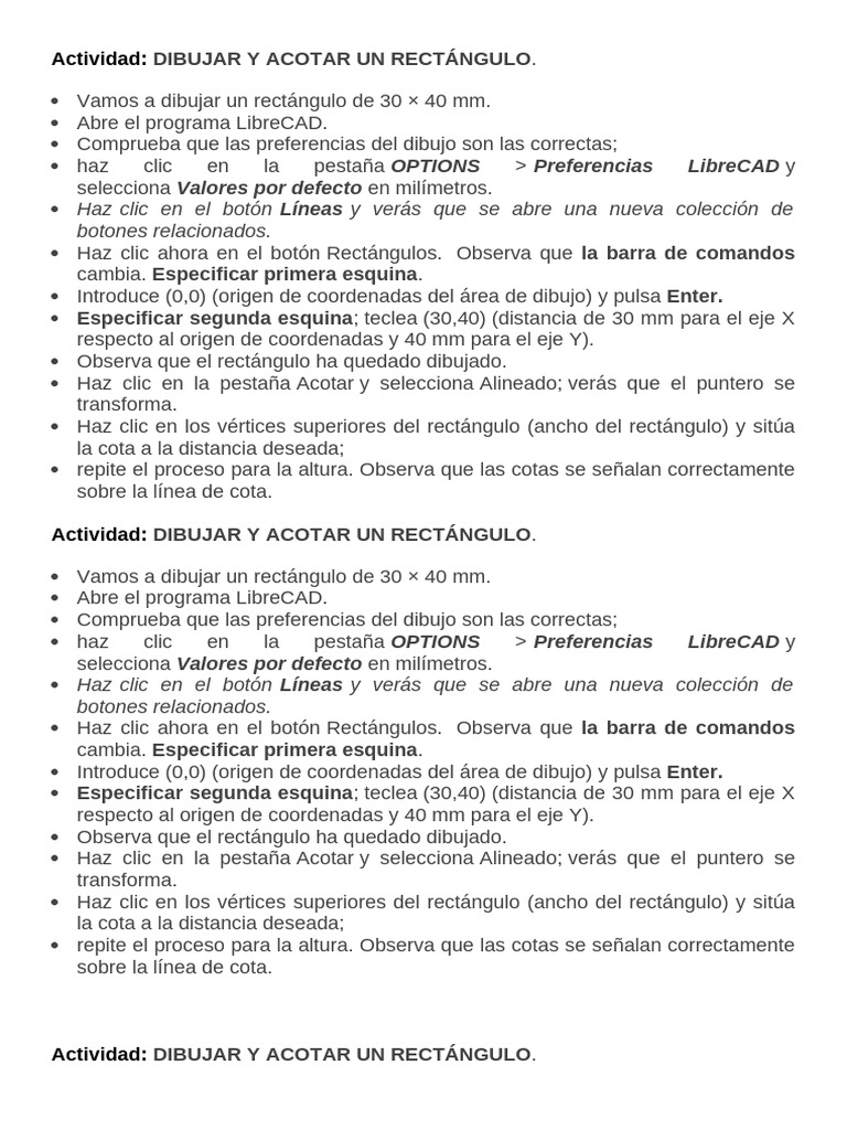 Dibujar y acotar un rectángulo en LibreCAD | PDF