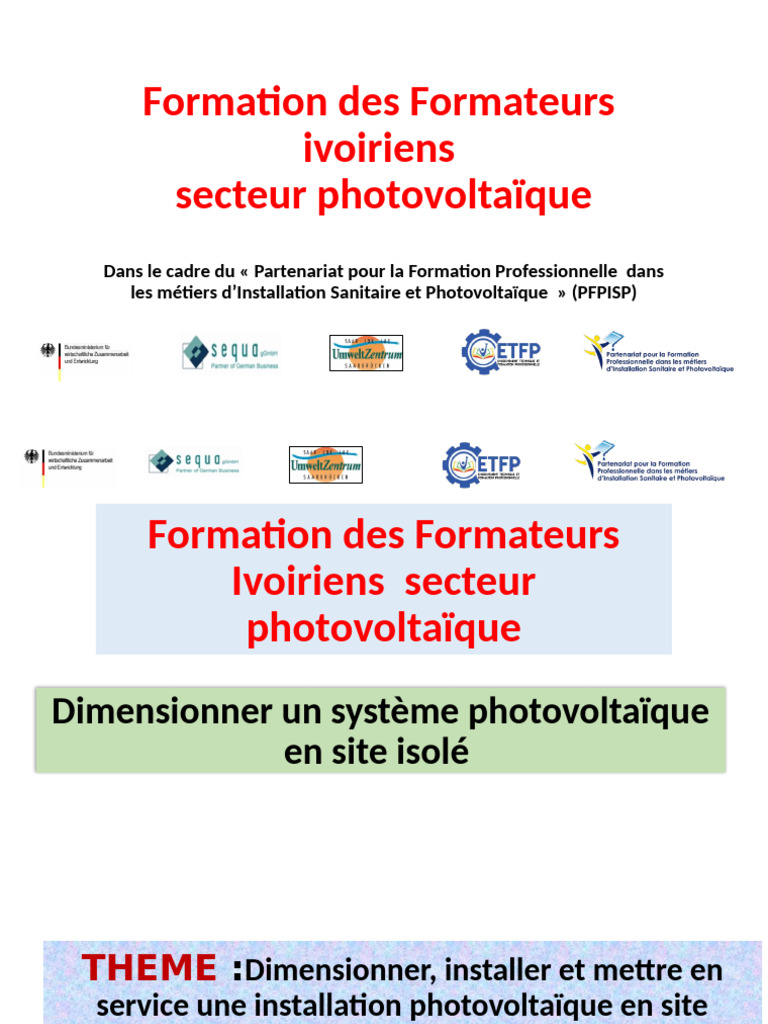 Formation des Formateurs en Photovoltaïque | PDF | Énergie solaire ...