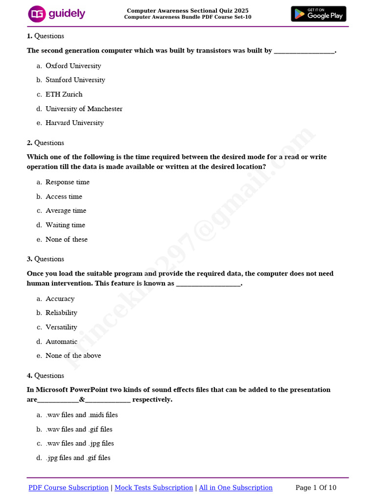 Computer Awareness Quiz 2025 Guide | PDF | Microsoft Azure | Computer ...