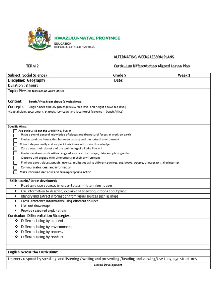 ILEMBE District Grade 5 Lesson Plans | PDF | Curriculum | Lesson Plan
