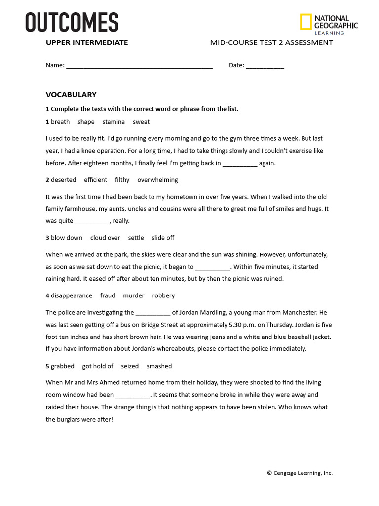 Upper Intermediate Mid-Course Test 2 | PDF | Intelligence | Elephant