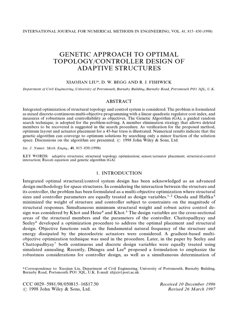 Genetic Algorithm for Adaptive Structure Design | PDF | Mathematical ...