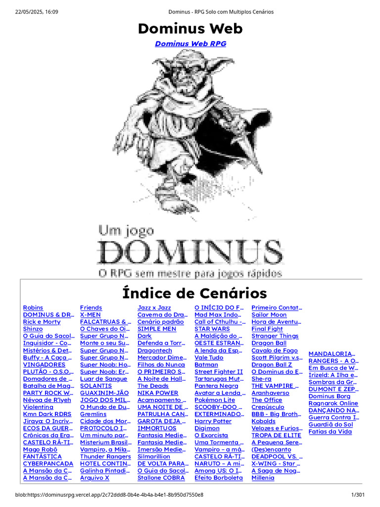 Dominus - RPG Solo Com Multiplos Cenários - 22-05-2025 | PDF | Buffy, a  Caça-Vampiros, image size:768x1024