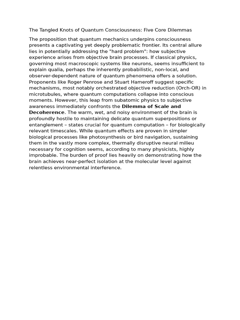 Quantum Mechanics and Consciousness Dilemmas | PDF