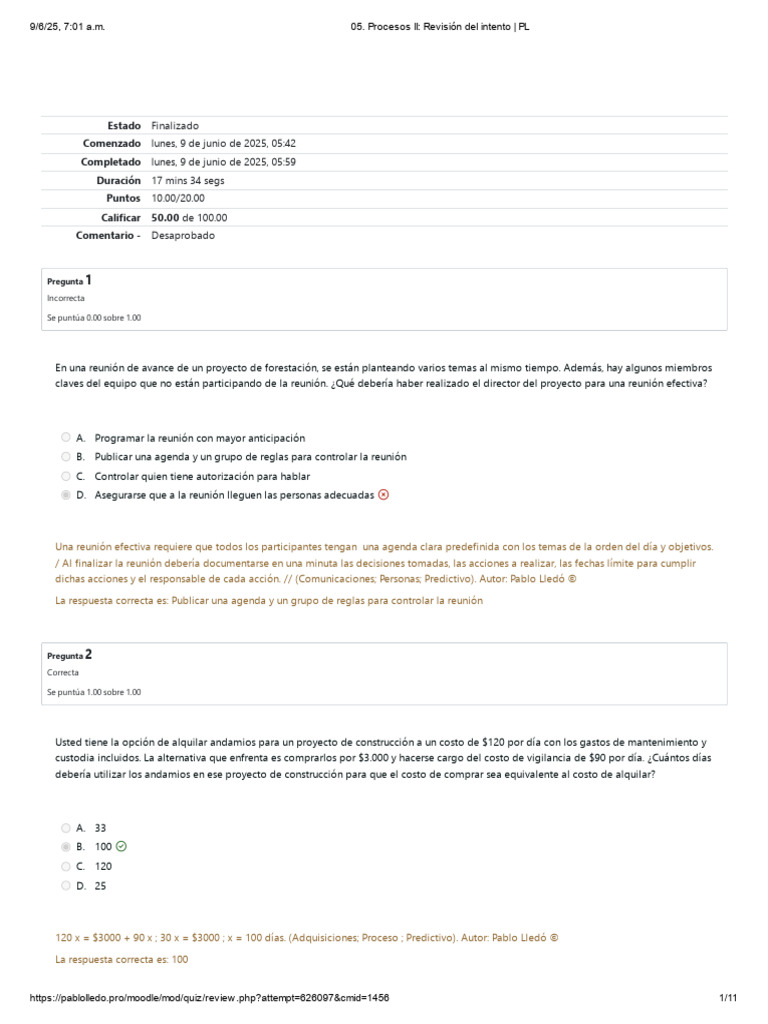 Procesos II - Revisión Del Intento - PL 01 | PDF | Indicador de ...