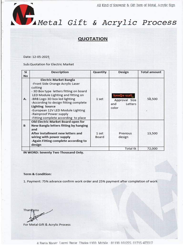Electric Market Sign Board Quotation | PDF