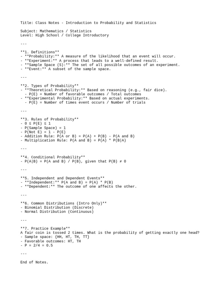 Intro to Probability & Statistics Notes | PDF