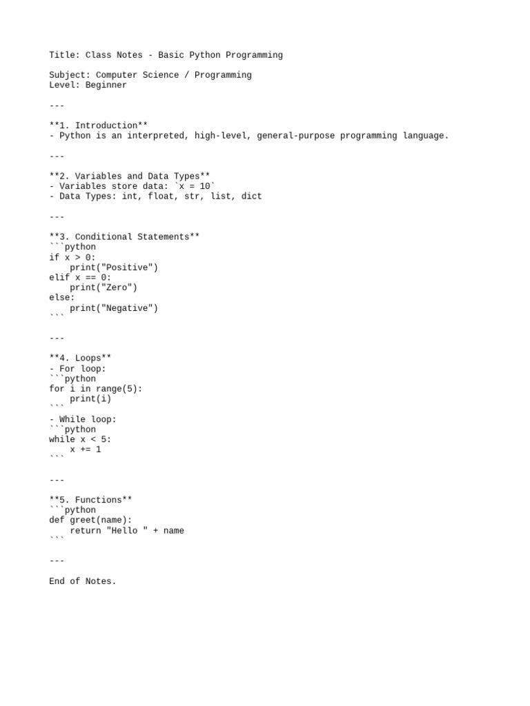Improved Basic Python Notes | PDF