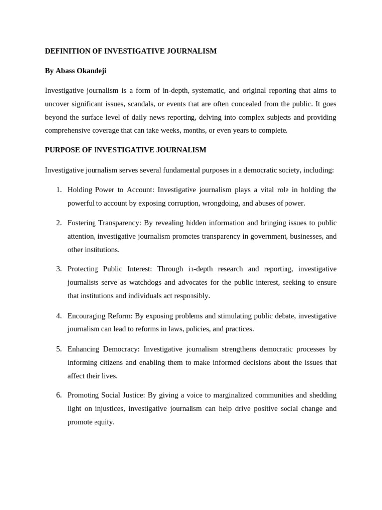 Investigative Journalism Uncovered | PDF | Journalism | Freedom Of ...
