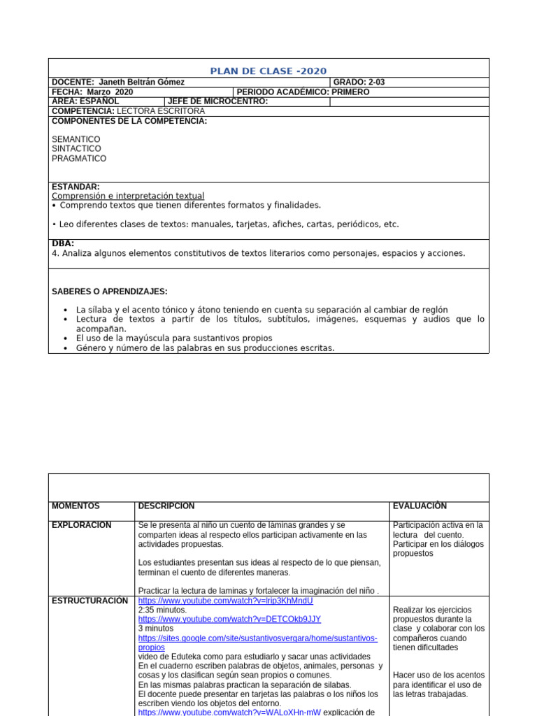 Plan de Clase de Español para 2° Grado | PDF | Comunicación humana ...