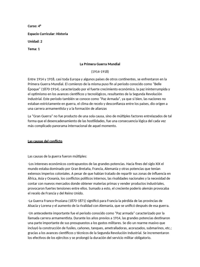 Causas y desarrollo de la Primera Guerra Mundial | PDF | Austria ...