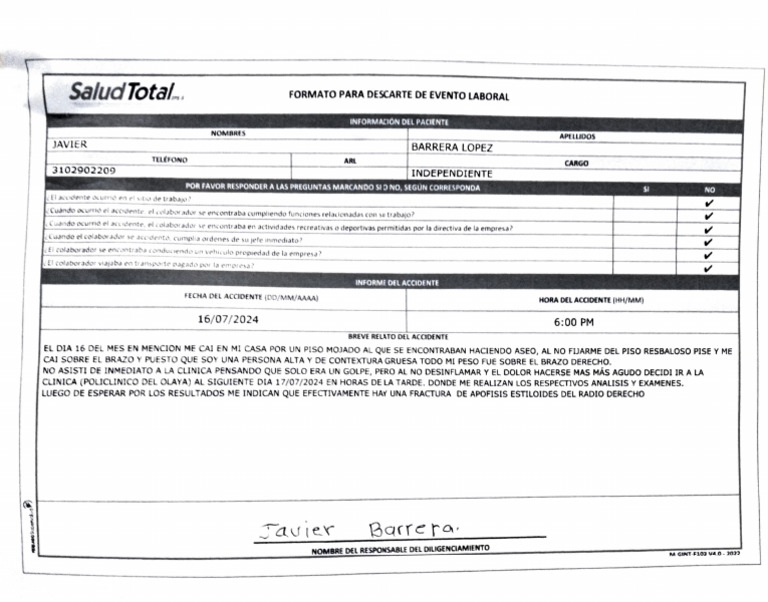 Formato M-GINT-F103 para Accidentes Laborales | PDF