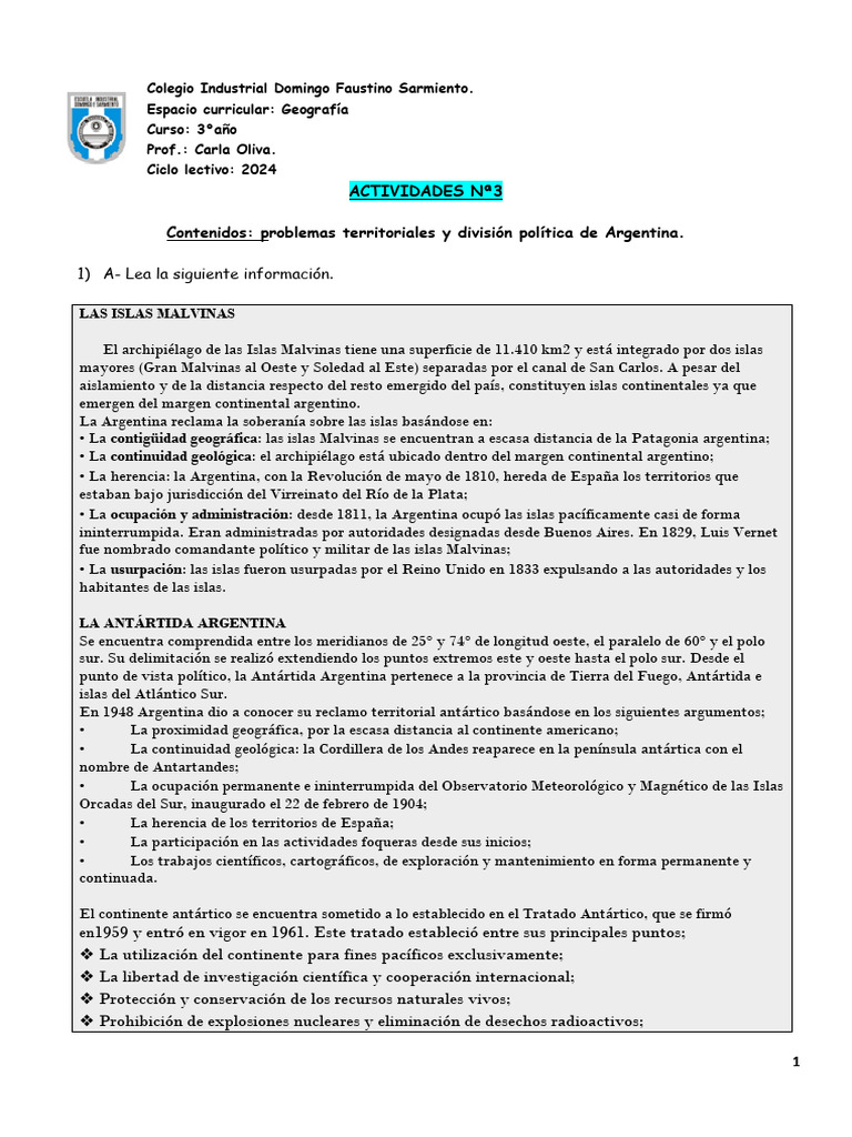 Problemas Territoriales de Argentina: Malvinas y Antártida | PDF ...