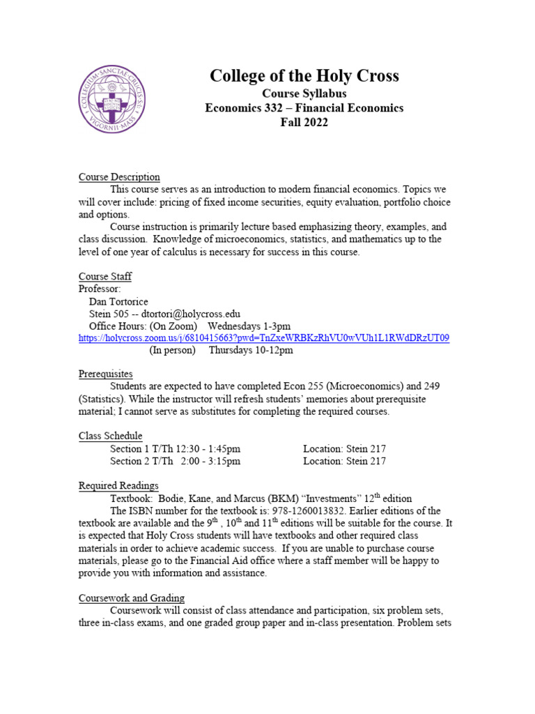 Econ 332 Course Syllabus | PDF | Textbook | Academic Dishonesty