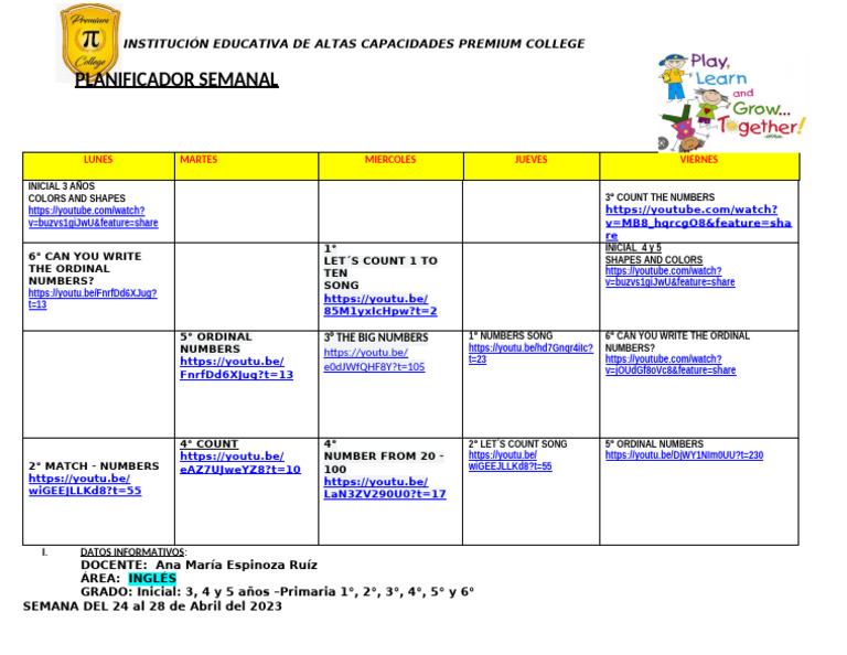 Weekly Planner Del 24 Al 28 de Abril Del 2023 | PDF