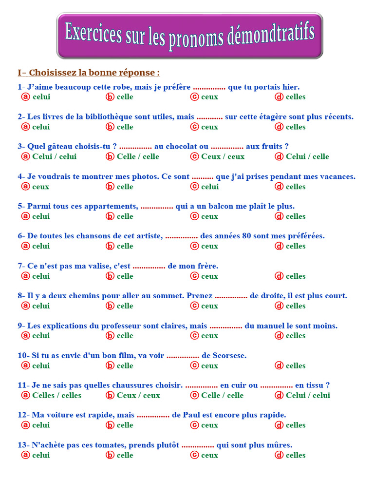 Exercices sur les pronoms démonstratifs | PDF