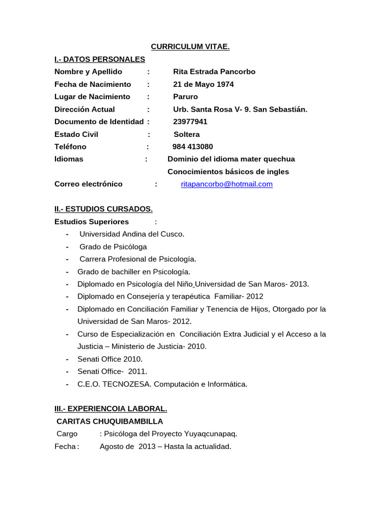 Curriculum Vitae Rita Actualizado 2014 | PDF | Violencia doméstica ...