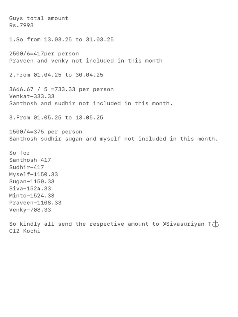 Guys Total Amount | PDF