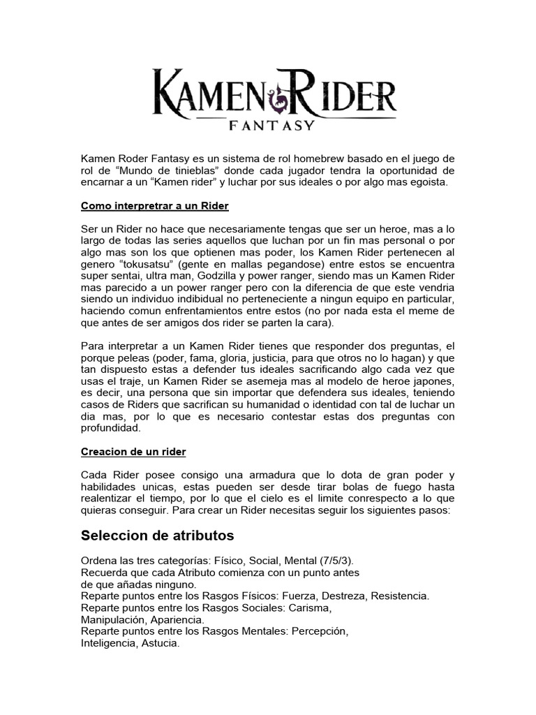Kamen Rider Fantasy: Guía de Creación | PDF