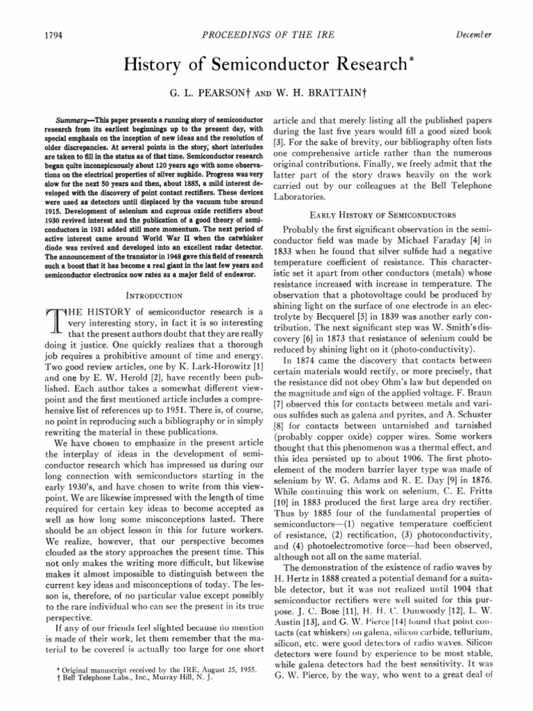 History of Semiconductor Research | PDF | Semiconductors | Electrical ...