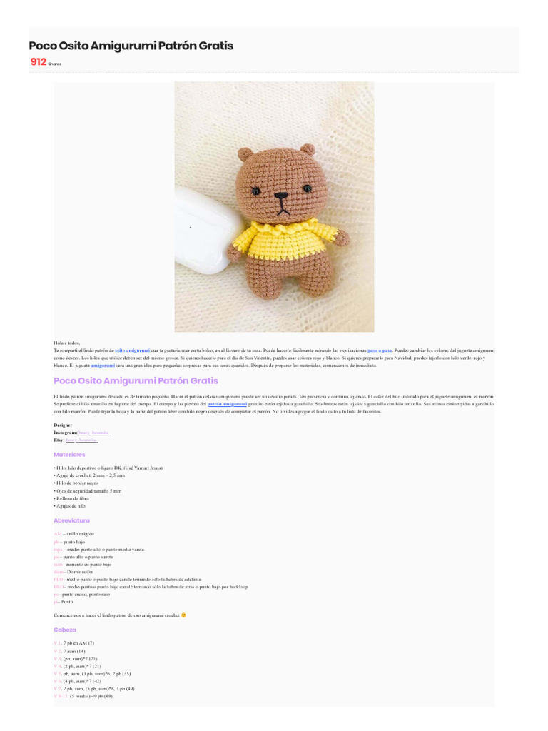 Poco Osito Amigurumi Patrón Gratis - Lovelycraft | PDF | Amigurumi | Tejer