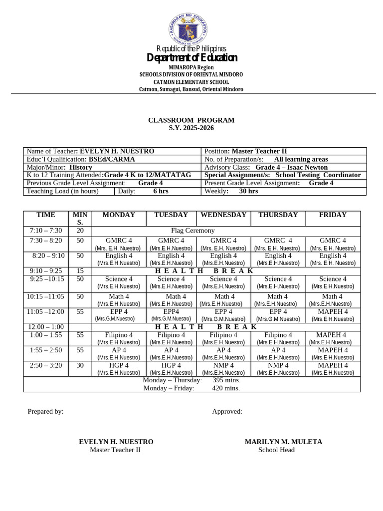 EHN Classroom and Teachers Program | PDF | Learning