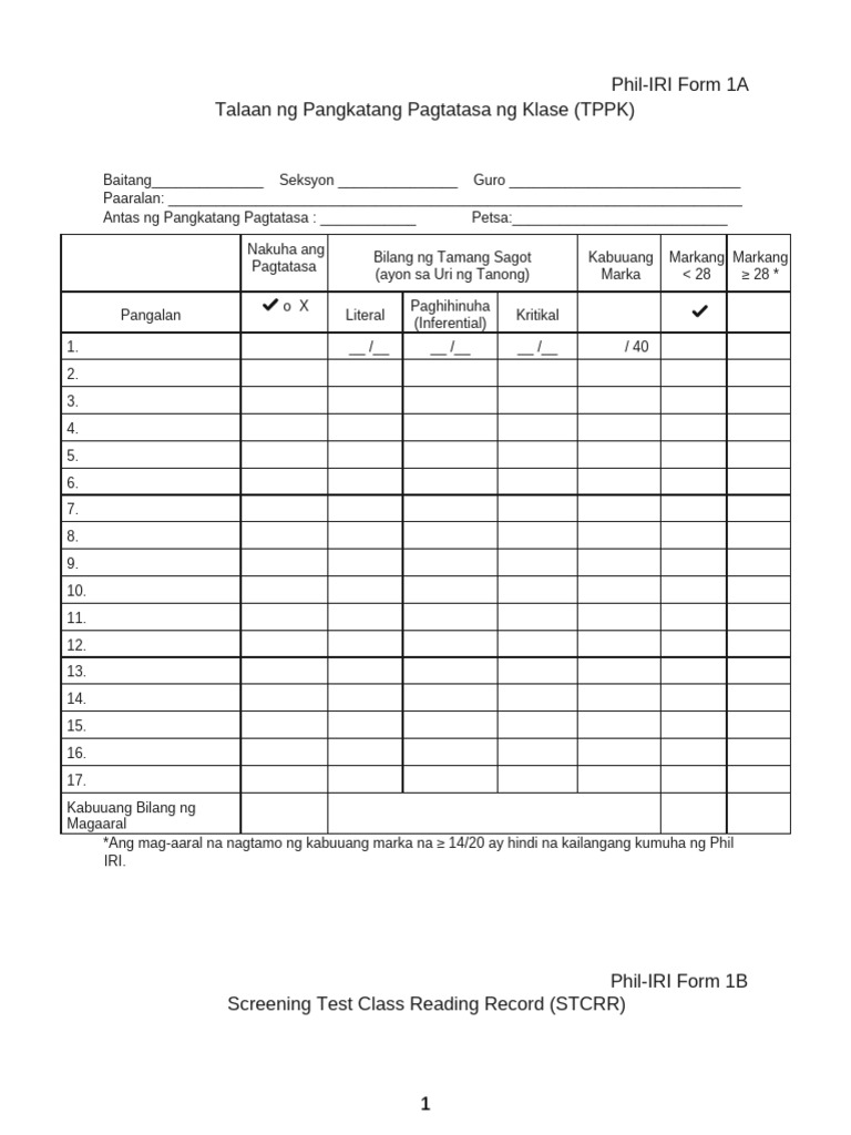 Phil-IRI Automated Assessment Forms | PDF