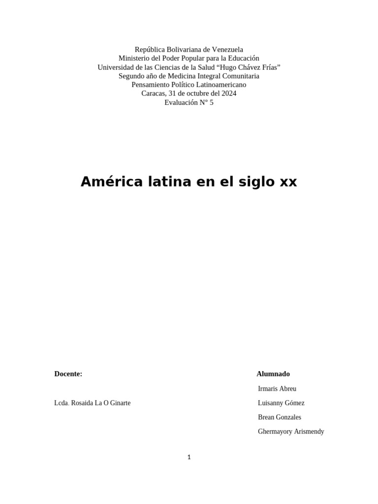 América Latina en el Siglo XX: Transformaciones | PDF | America latina ...