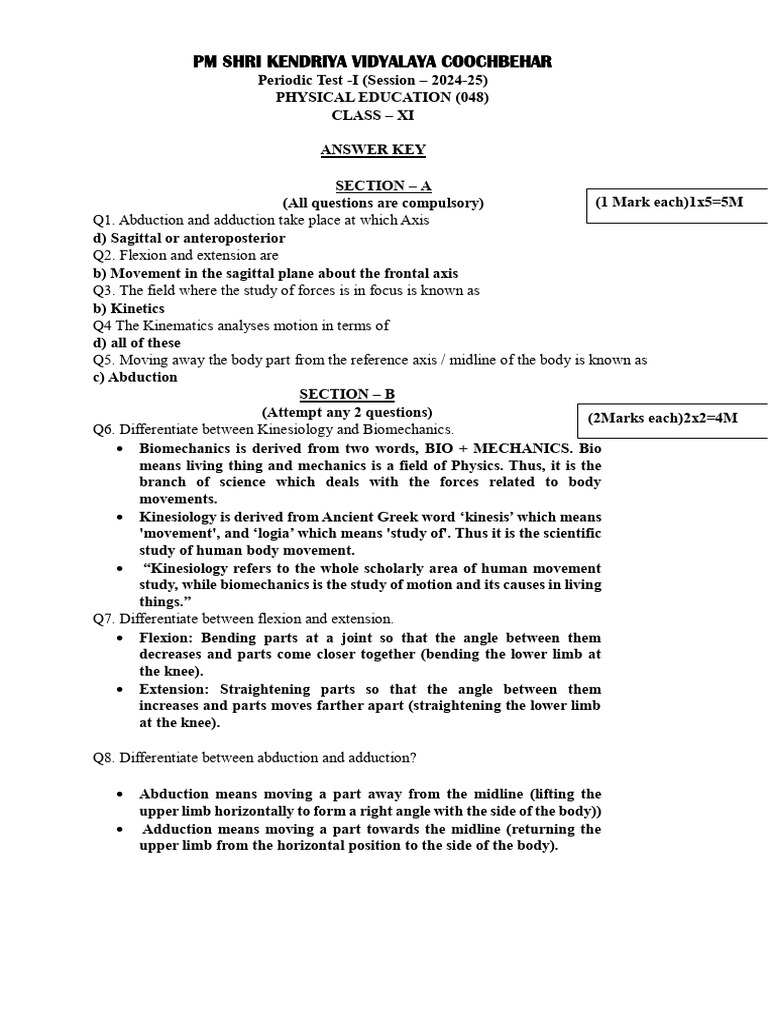 Xi - Phe - Marking Scheme - PT1 - 2024-25 | PDF | Anatomical Terms Of ...
