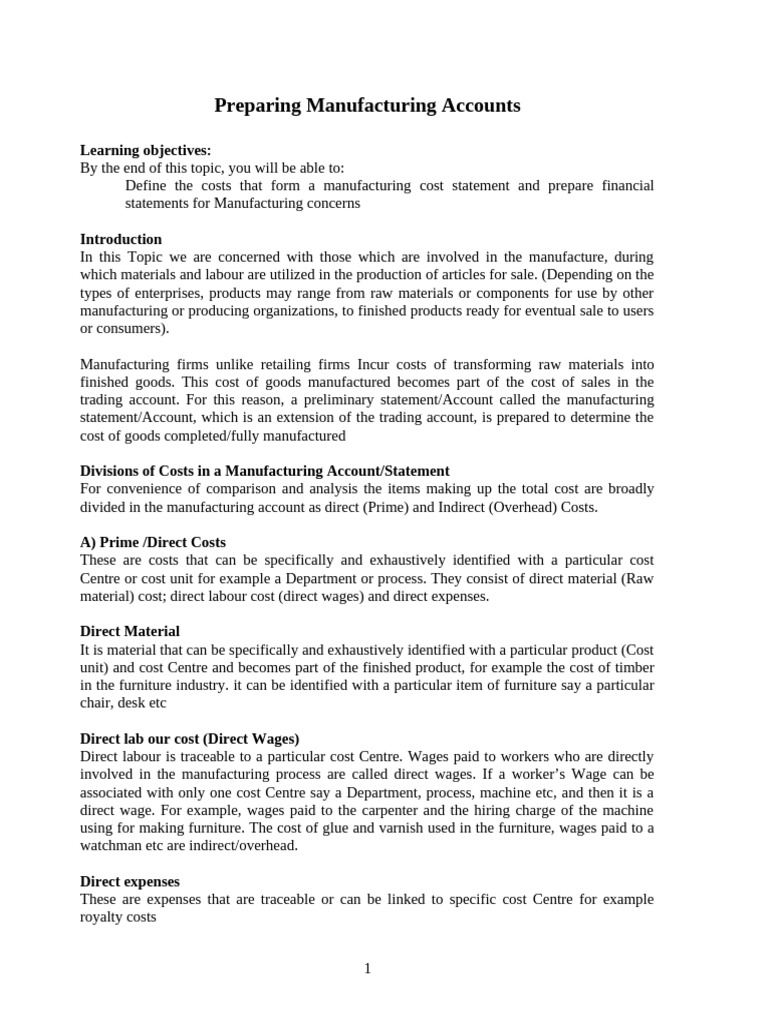 Manufacturing Account Preparation Guide | PDF | Cost Of Goods Sold ...