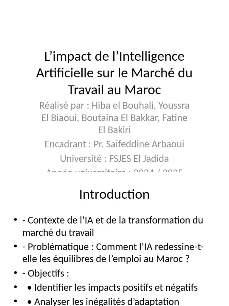 Impact de l'IA sur l'emploi au Maroc | PDF