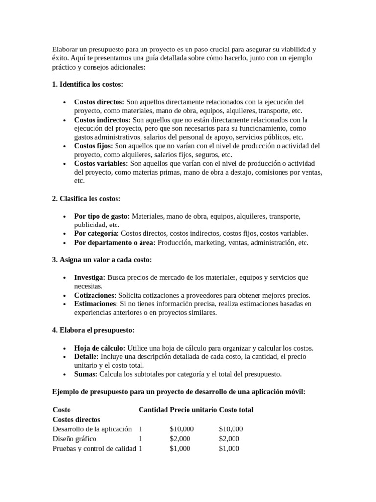 Guía para elaborar un presupuesto de proyecto | PDF | Presupuesto ...