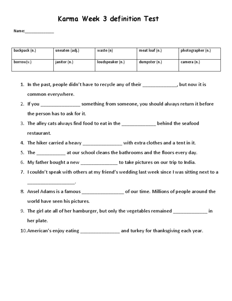 Karma Week 3 Definition Test | PDF | Wellness
