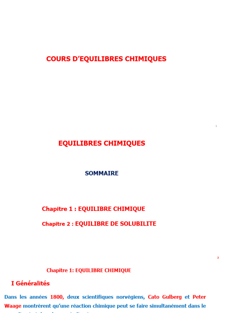 Équilibres Chimiques : Concepts et Applications | PDF | Équilibre ...