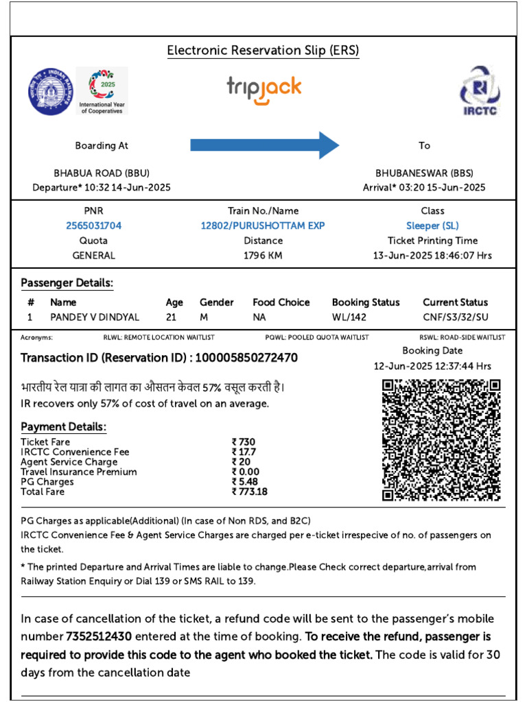 Electronic Reservation Slip for Train Travel | PDF | Public Transport ...