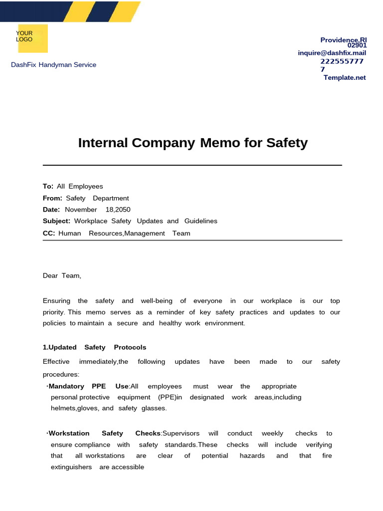 Workplace Safety Updates Memo PDF Safety Emergency(02)
