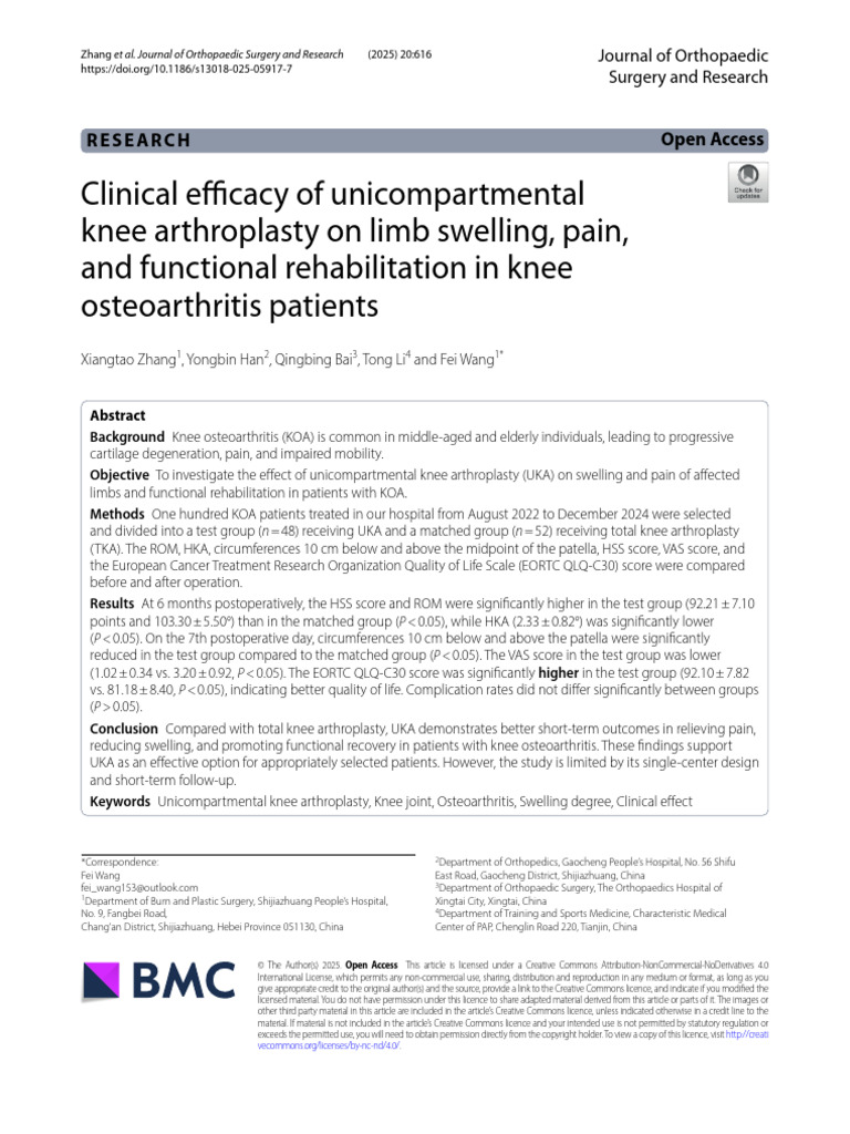 Clinical Efficacy of Unicompartmental Knee | PDF | Knee | Osteoarthritis