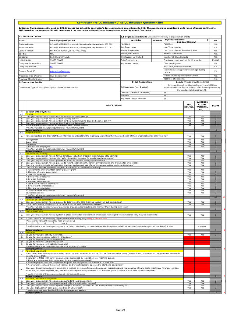 DFL 02 - CSM Score - Anukar Projects | PDF | Personal Protective ...