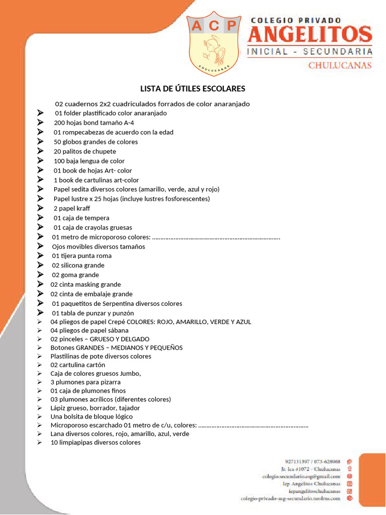 Lista Completa de Útiles Escolares | PDF | Materiales de impresión