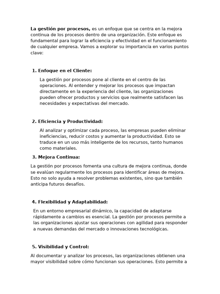 Importancia de la Gestión por Procesos | PDF | Negocios económicos ...