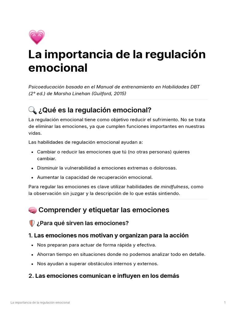 La Importancia de La Regulacion Emocional | PDF | Las emociones ...