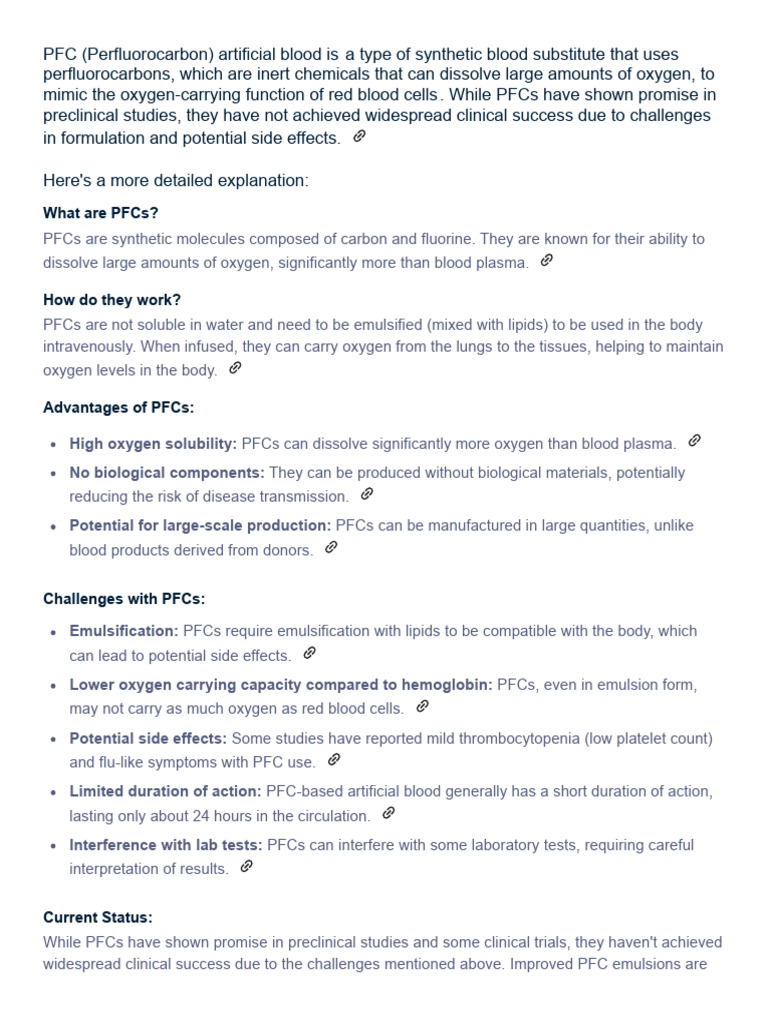 Advantages and Challenges of PFC Blood | PDF | Blood | Hematology