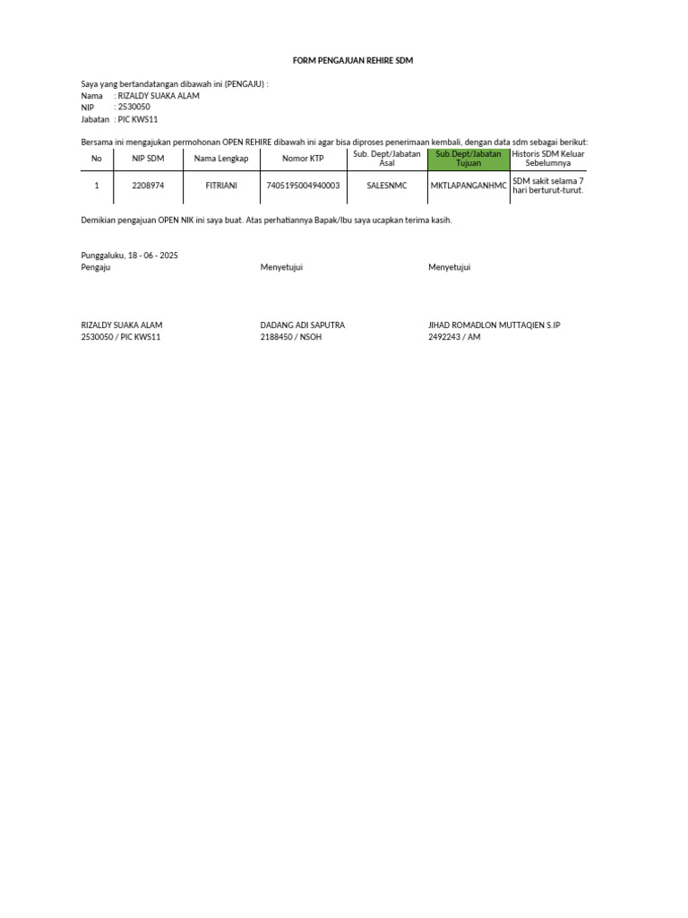 Form Rehire SDM | PDF