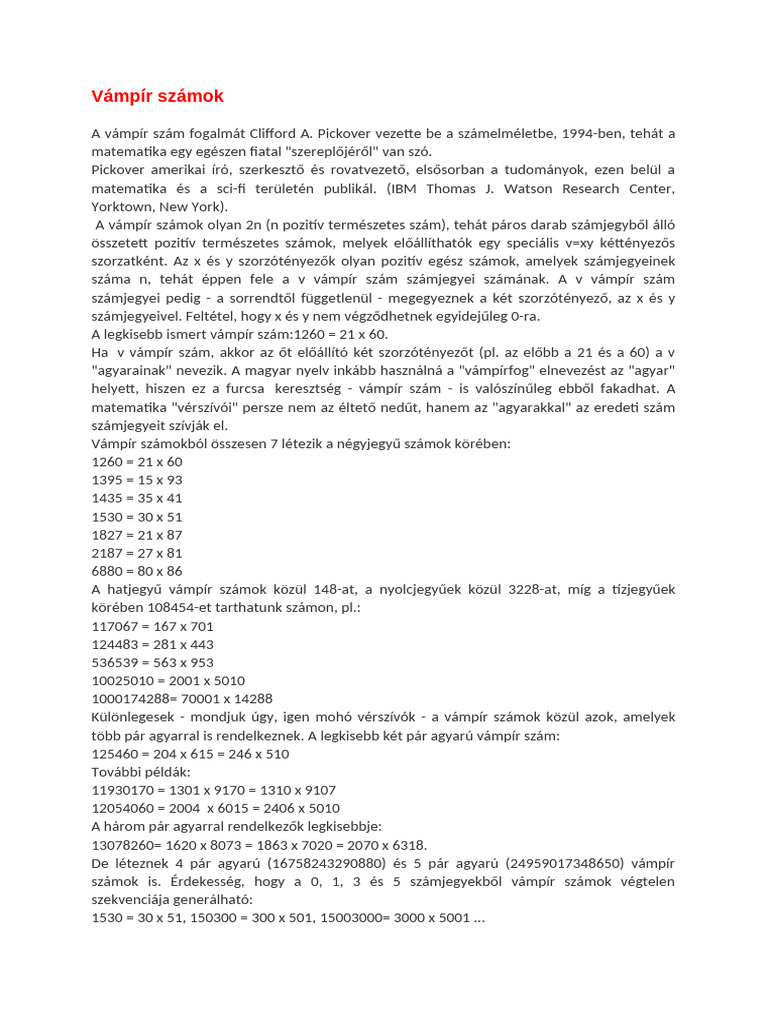 Mik Azok A Vámpírszámok | PDF